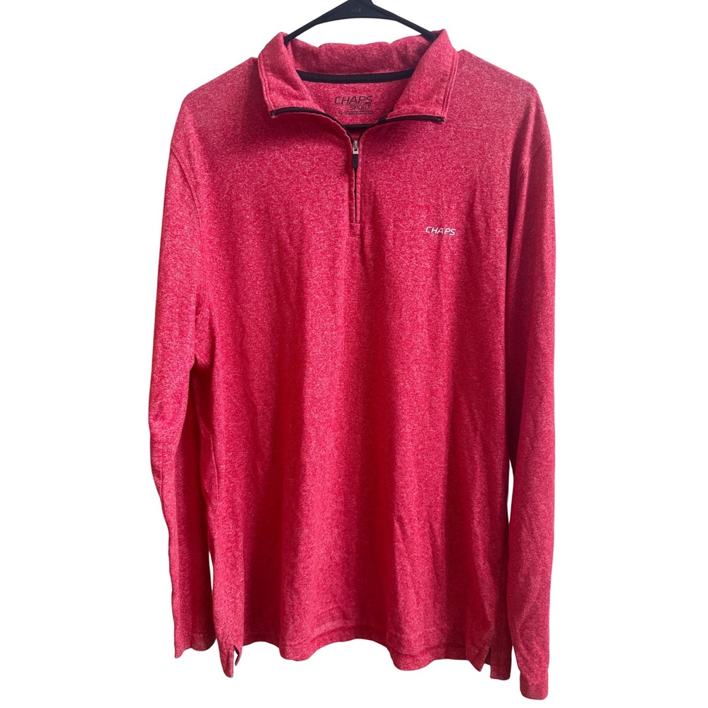Chaps Sport Mens Red Heathered Quarter Zip Pullover Sweatshirt Large